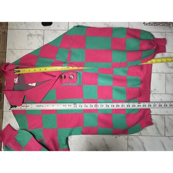 Zeagoo Hot Pink Green Plaid Sweater NEW Womens L Clueless Preppy Prep School - Picture 9 of 10